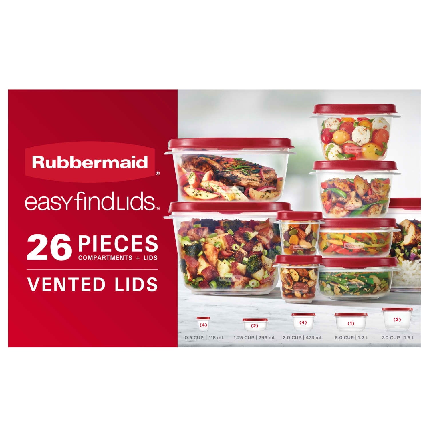 Food Storage Containers with Vented , 26 Piece Set, Red