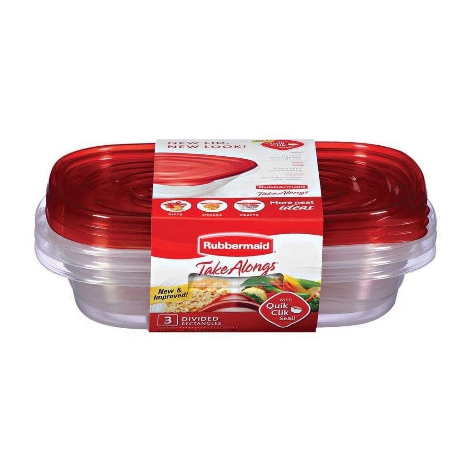 alongs Divided Rectangular Food Storage Containers, 3.7 Cup, 3-Pack