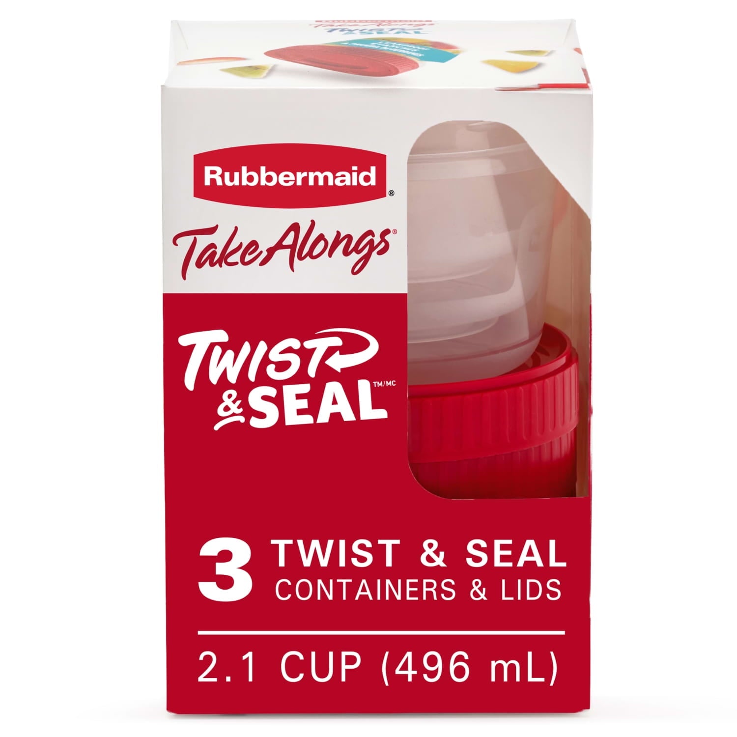 2.1-Cup Twist & Seal Food Storage Containers, Ruby Red, 3 pack