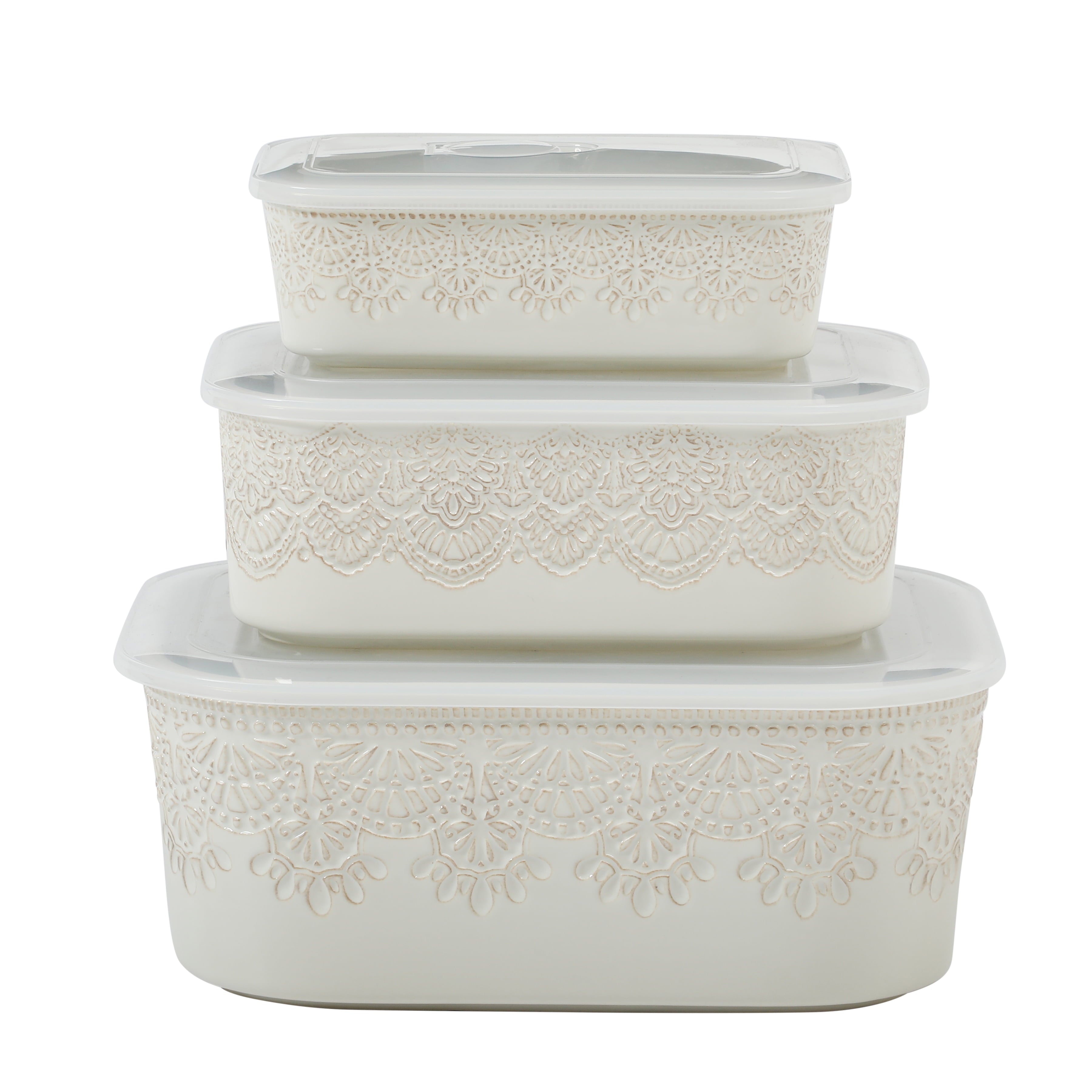 Vintage Lace 6-Piece Nesting Casserole Baking Dish Bakeware Set with Lids, Linen