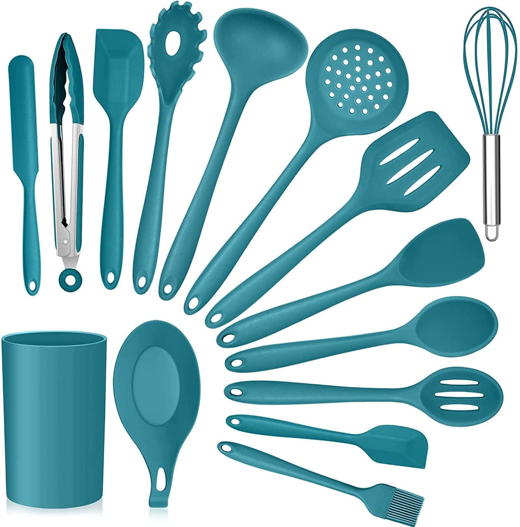 15-Piece Kitchen Utensils Set, Silicone Cooking Utensils with Holder, Non-stick Cookware Friendly & Heat Resistant - ...