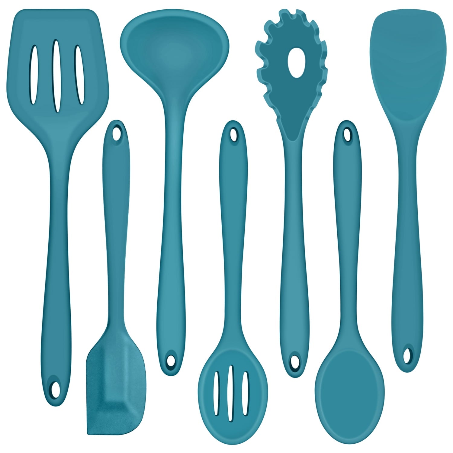 7-Piece Silicone Cooking Utensils Set, Blue Kitchen Utensils, Non-stick Gadgets Tools Include Slotted Turner, Soup La...