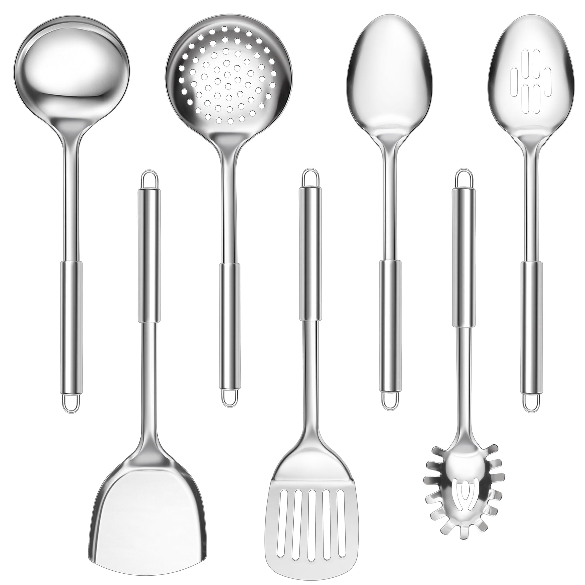 Kitchen Utensils Set, 7 PCS Stainless Steel Cooking Tools, Metal Kitchen Tools Set, Heat Resistant & Dishwa...