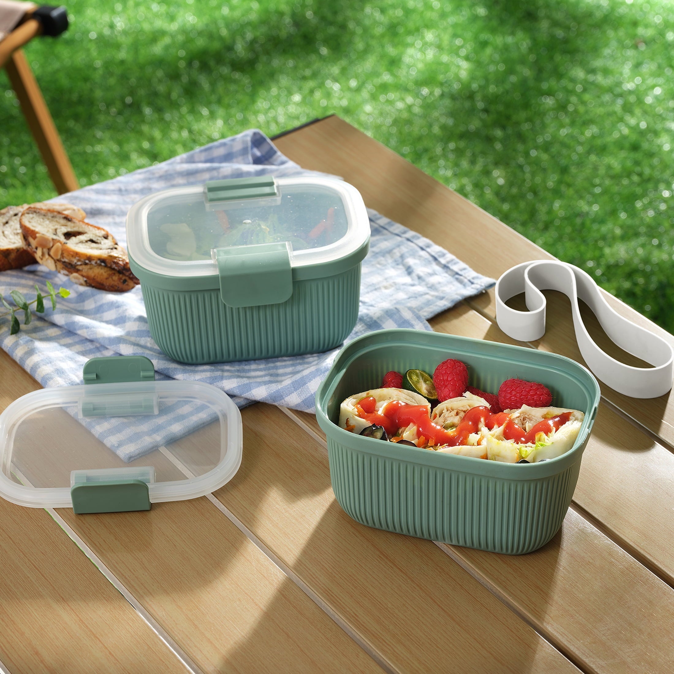 Food Storage Snack Container, Plastic, Rectangle, Green, 19oz Capacity, Best Used for On-the-Go Snacks and Small Port...