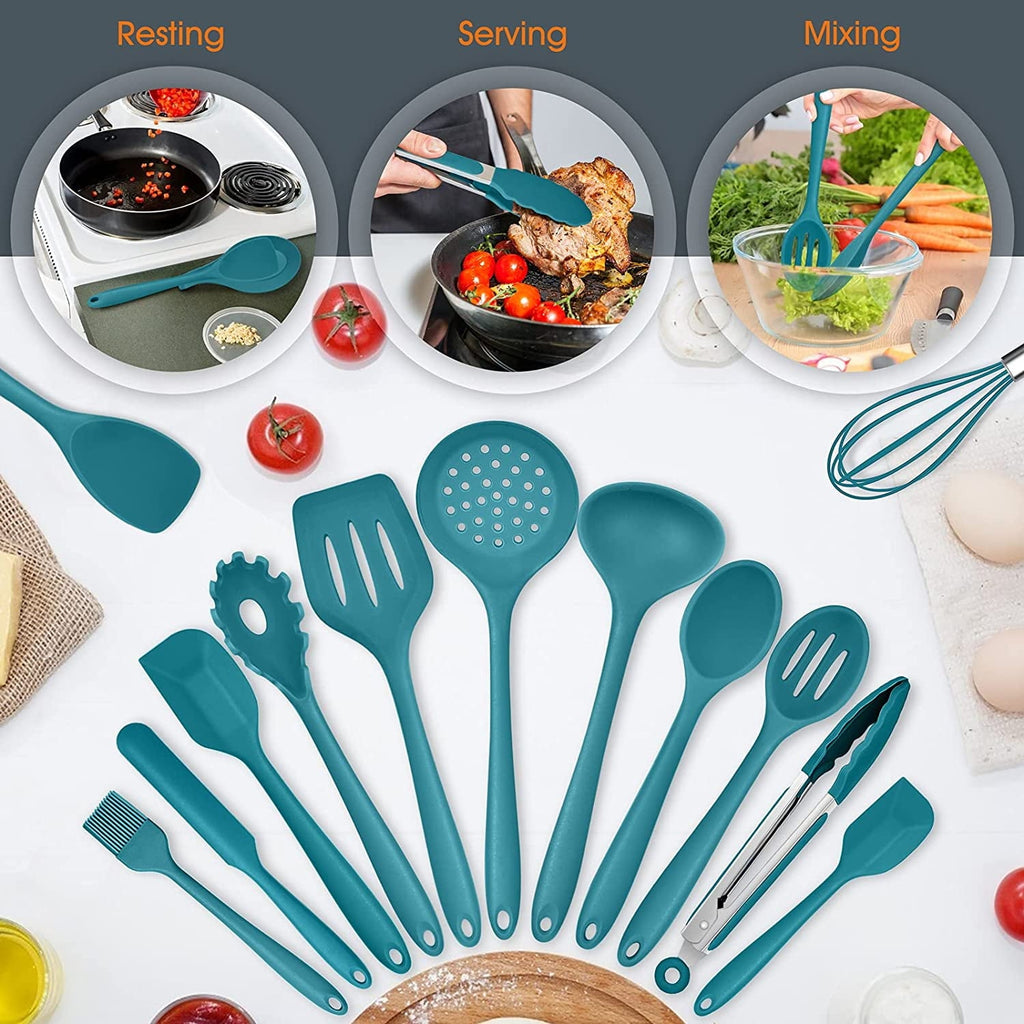 15-Piece Kitchen Utensils Set, Silicone Cooking Utensils with Holder, Non-stick Cookware Friendly & Heat Resistant - ...