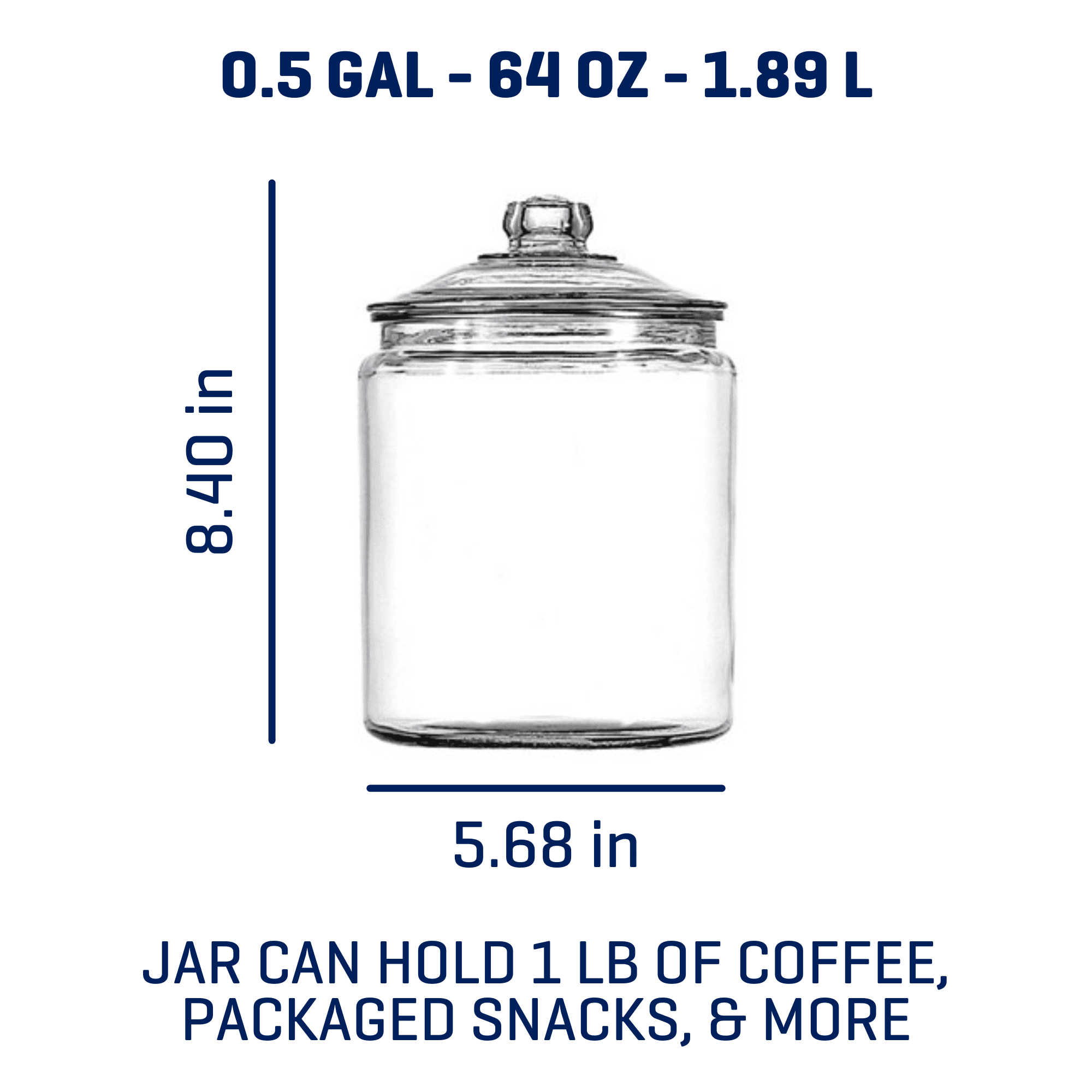 Glass Jar with Lid, 1/2 Gallon, Best Used for Pantry Jar Storage and Display