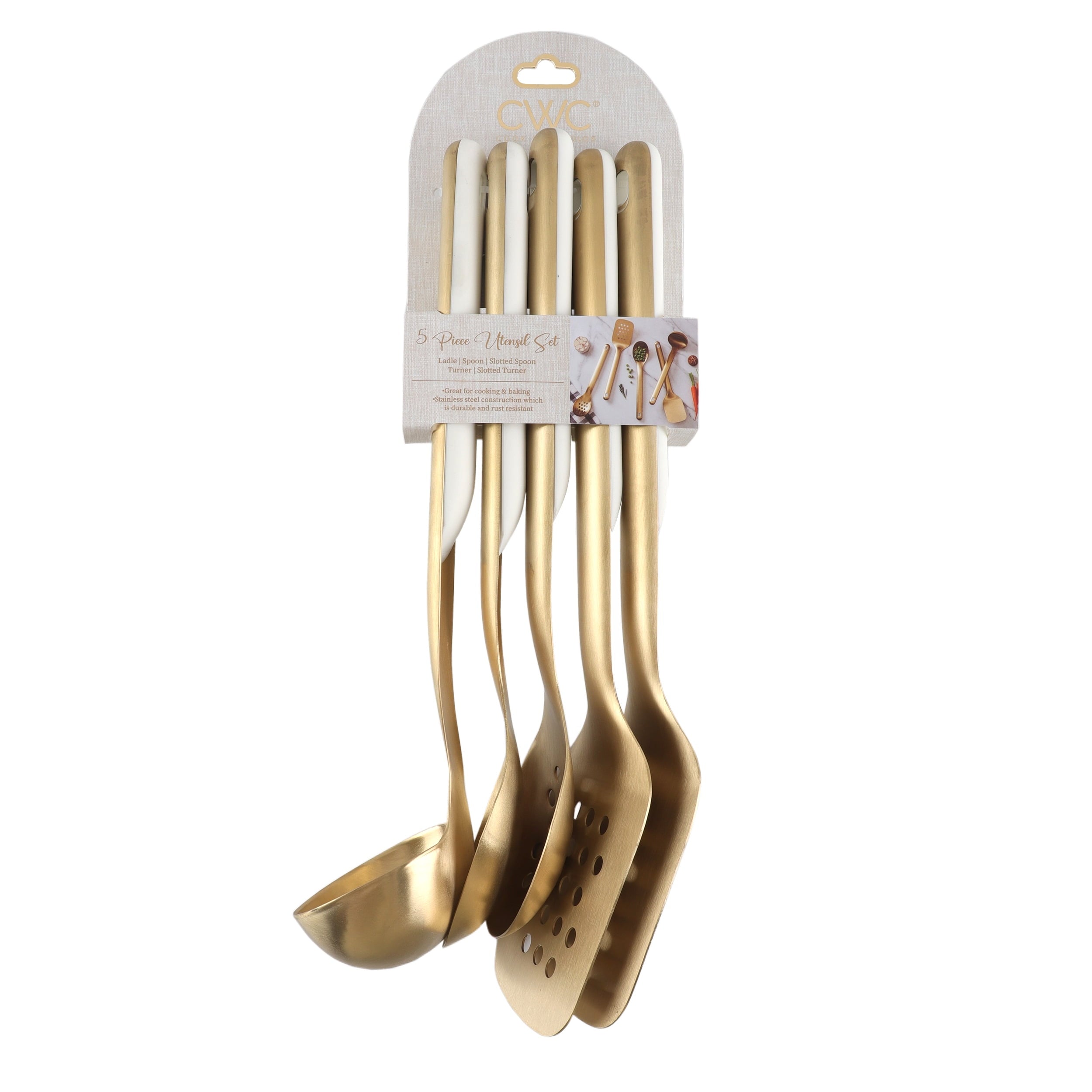 5-Piece Stainless Steel Utensil Set Gold, Durable & Stylish Kitchen Tools