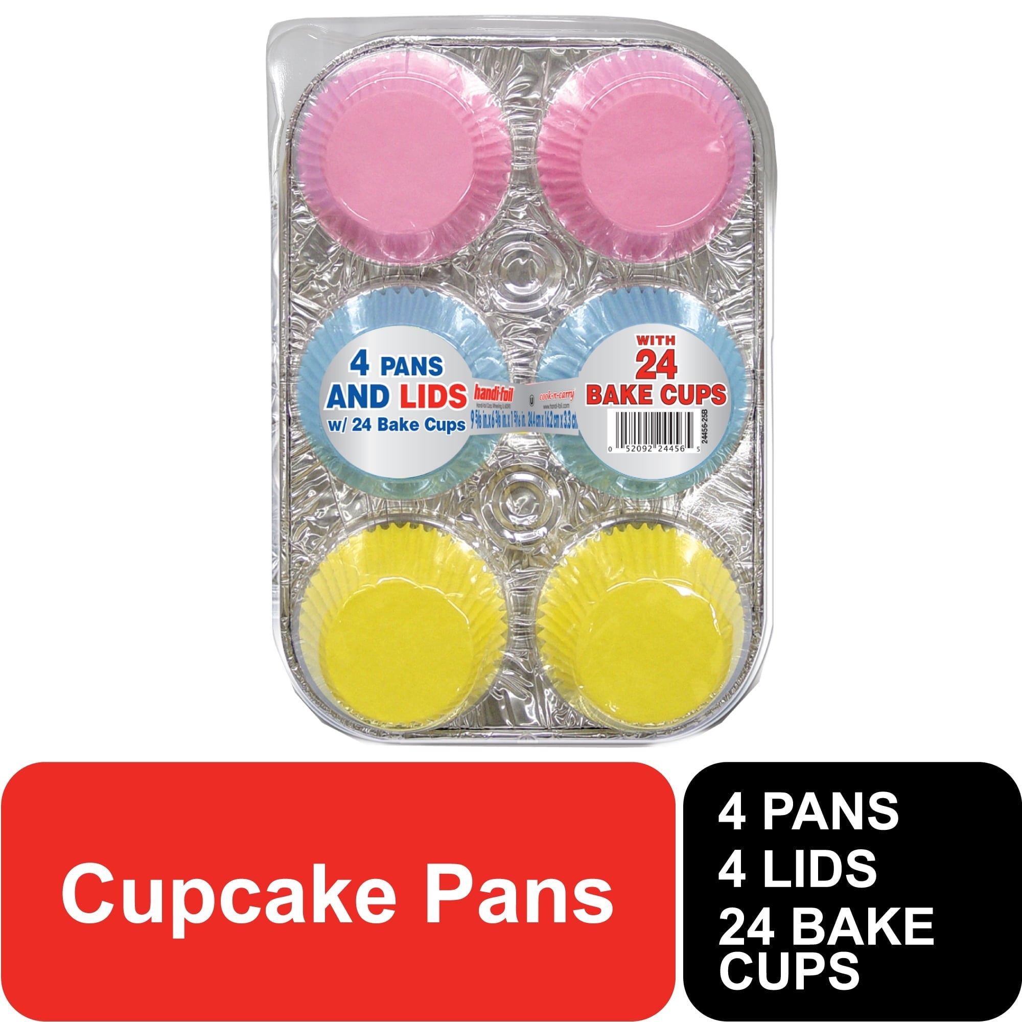 6 Cup Aluminum Muffin Pan with Liners and Lid (4 Pack)
