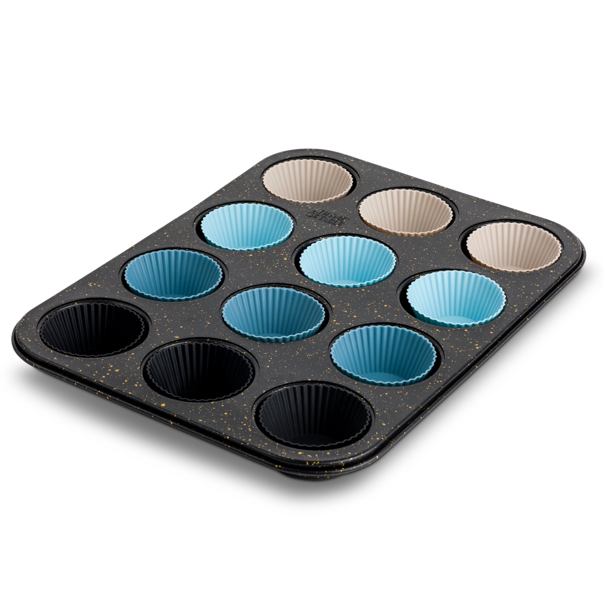 12 Cup Nonstick Muffin Pan with Silicone Baking Cups - Black