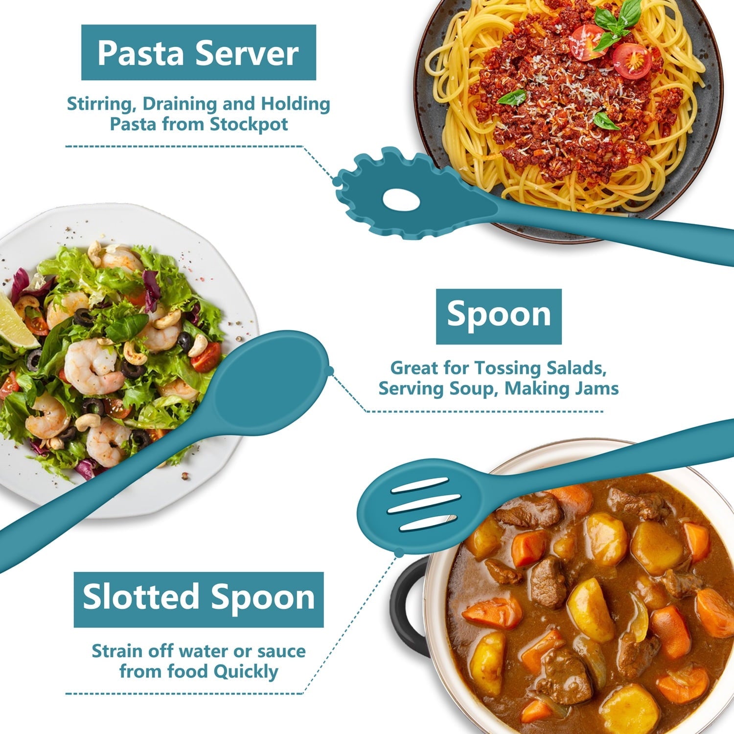 7-Piece Silicone Cooking Utensils Set, Blue Kitchen Utensils, Non-stick Gadgets Tools Include Slotted Turner, Soup La...