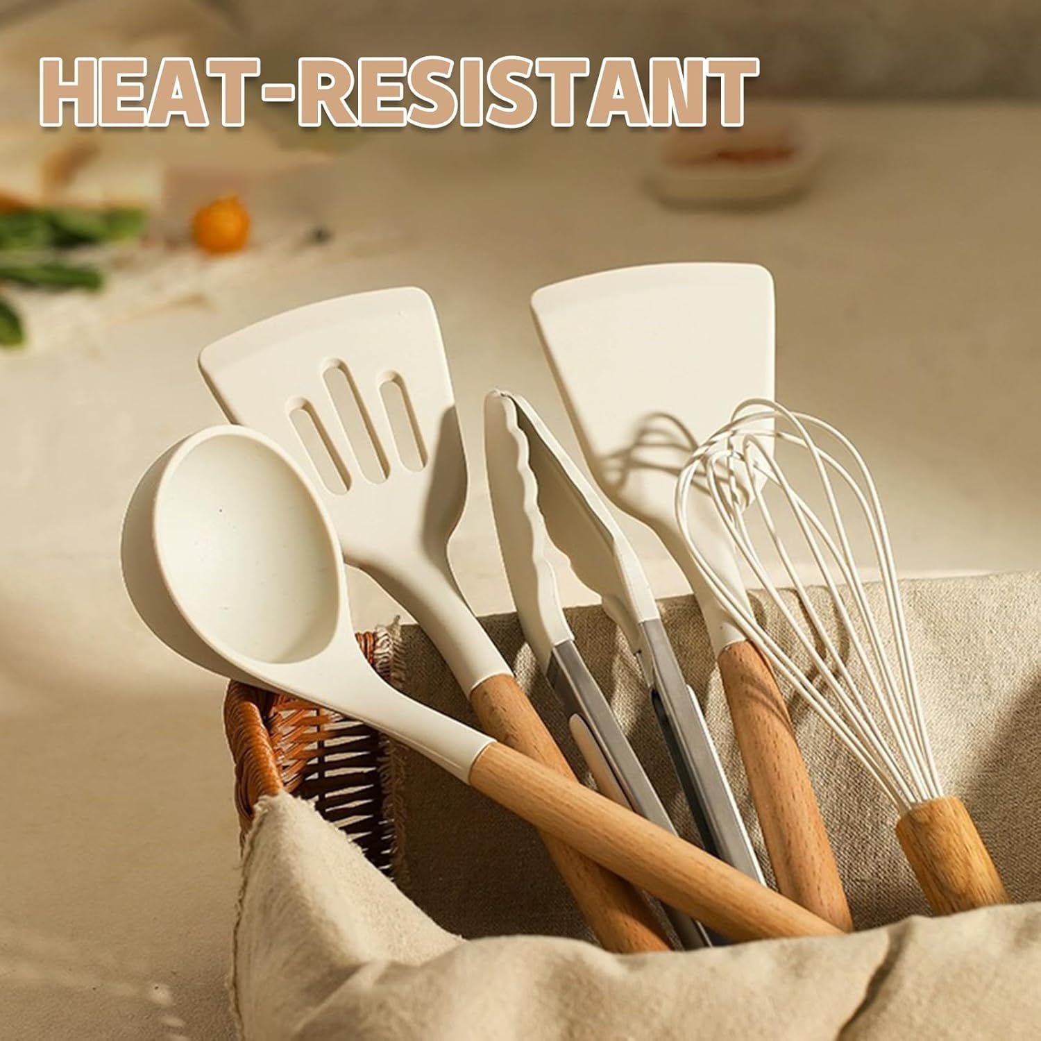 Kitchen Cooking Utensils Set, 33 pcs Non-stick Silicone Cooking Kitchen Utensils Spatula Set with Holder, Wooden Hand...