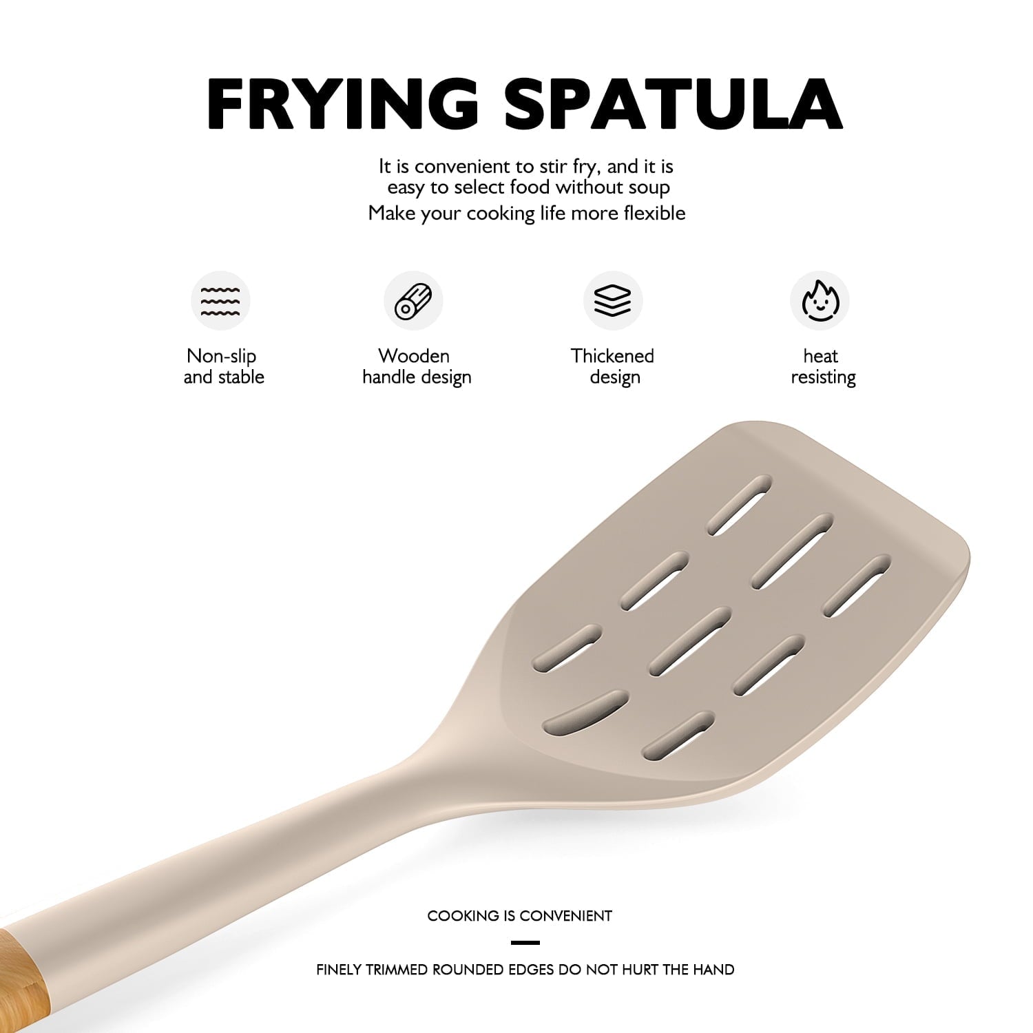 Large Silicone Cooking Utensils - Heat Resistant Kitchen Utensil Set with Wooden Handles, Spatula,Turner, Slotted Spo...