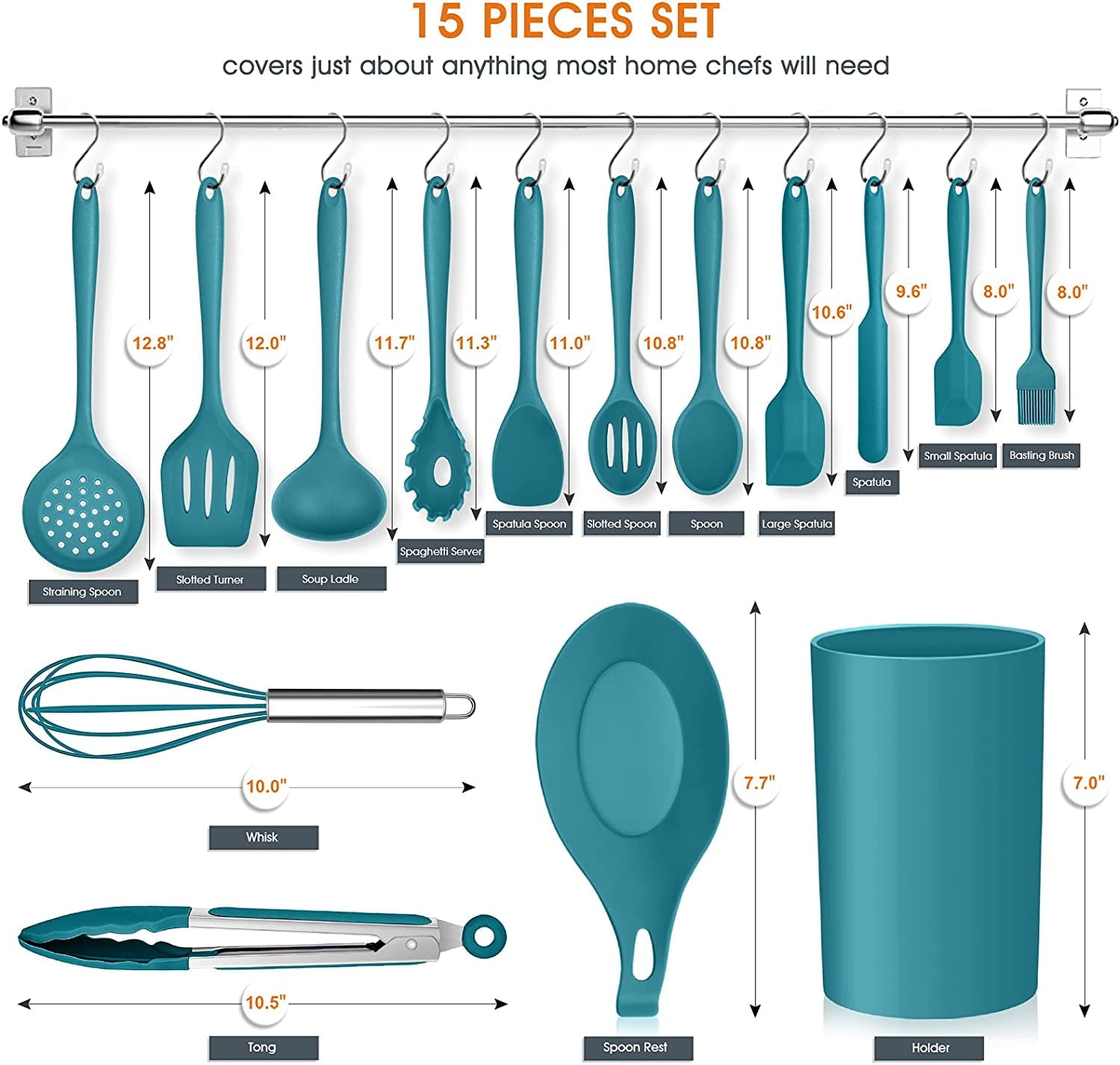 15-Piece Kitchen Utensils Set, Silicone Cooking Utensils with Holder, Non-stick Cookware Friendly & Heat Resistant - ...
