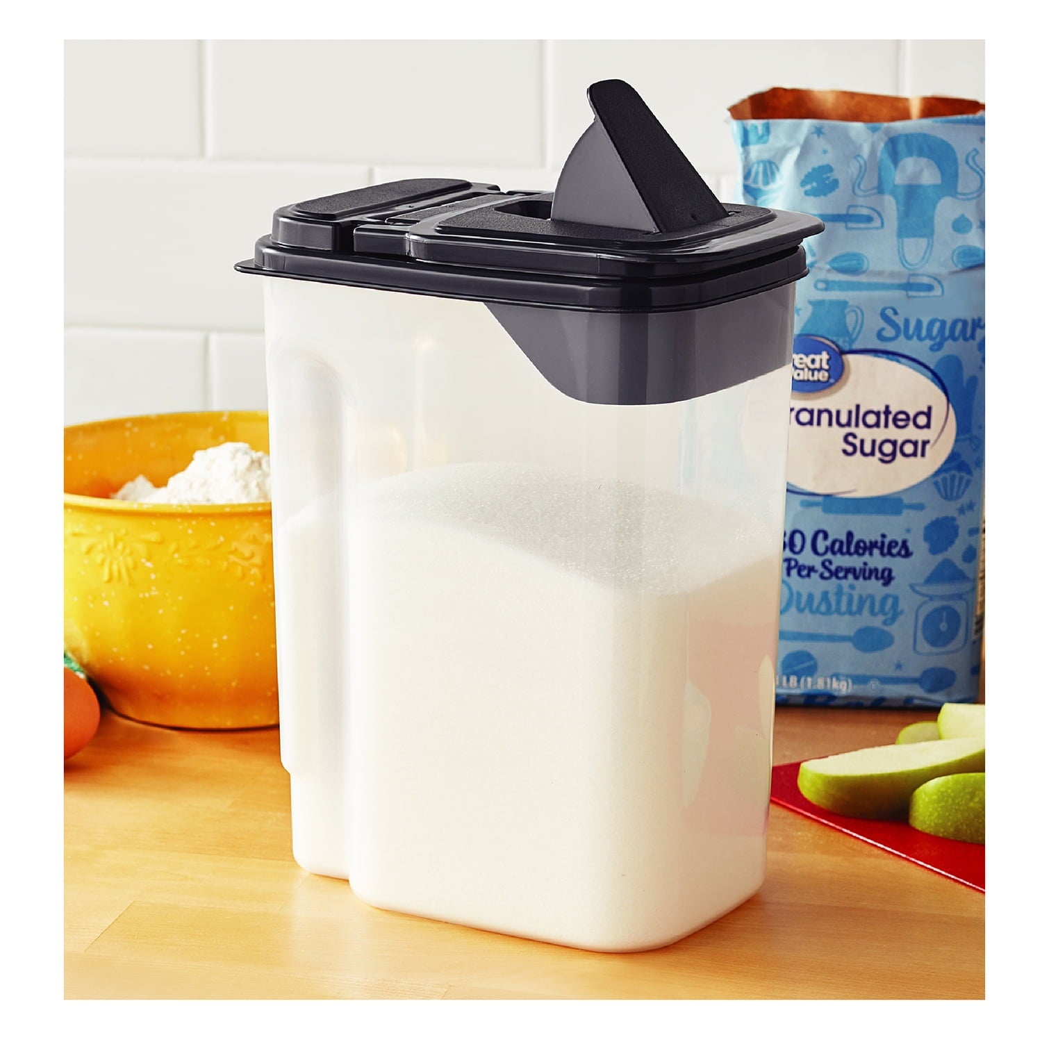 3.5 QT Plastic Food Dispenser, Clear with Gray Lid (1 Each) 7.5" L x 3.75" W x 9.25" H, Designed to Help wi...