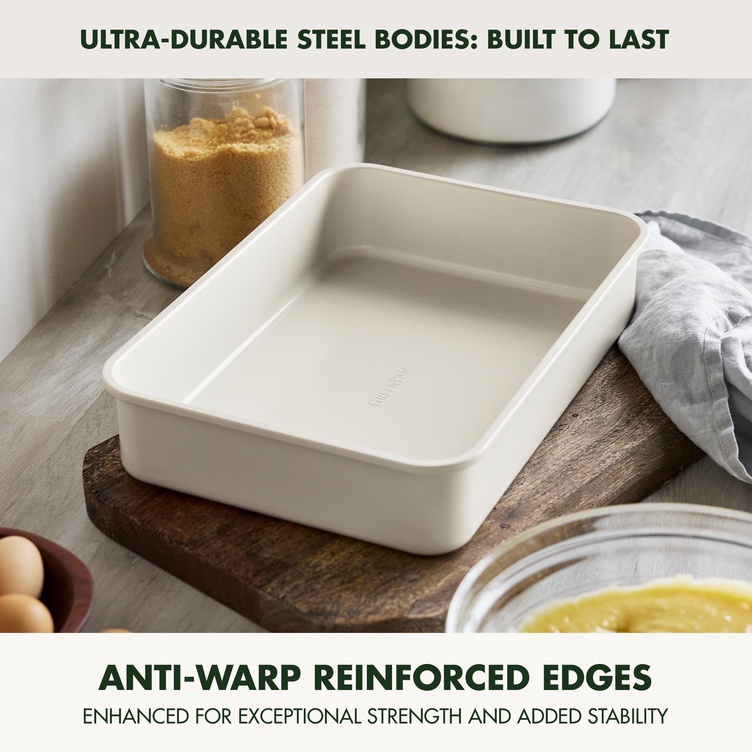 13" x 9" Nonstick Straight Side Cake Pan Healthy Coating, Oven Safe, Durable Bakeware