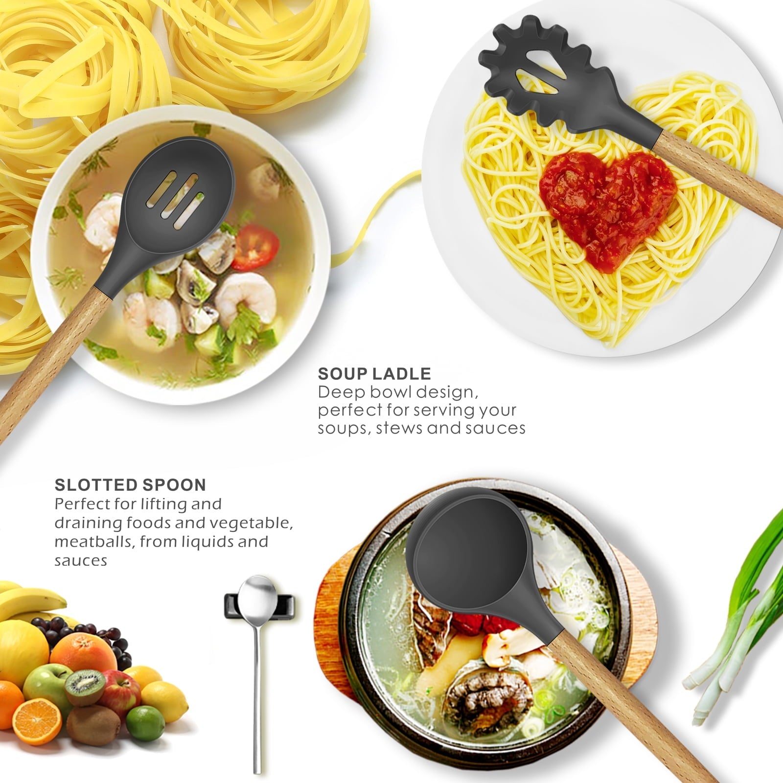 Silicone Cooking Utensils Set - 446°F Heat Resistant Silicone Kitchen Utensils for Cooking,Kitchen Utensil Spatula Se...