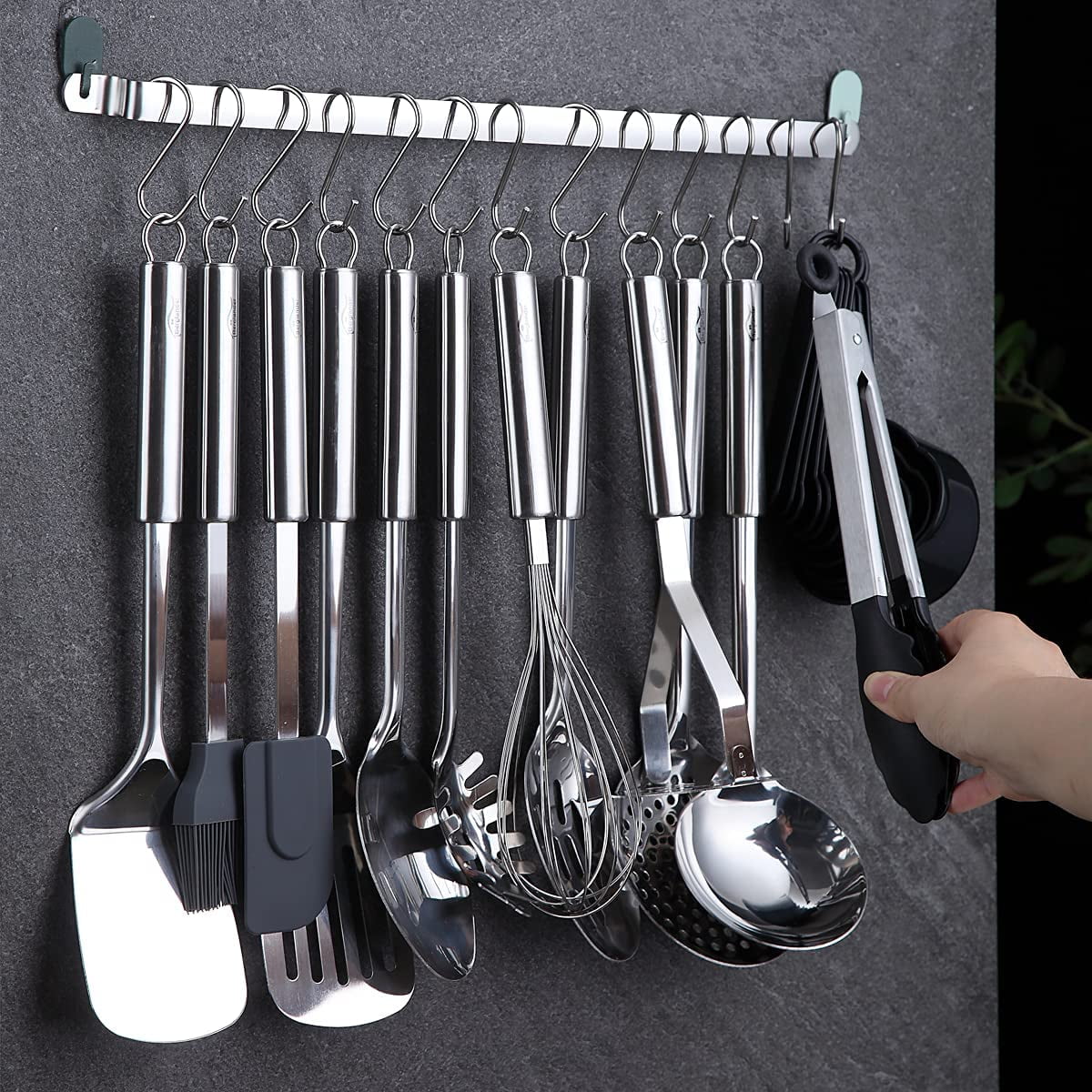 Kitchen Utensils Set 37 Pieces, Stainless Steel Cooking Utensils Set, Kitchen Gadgets Cookwarewith Hooks For H...
